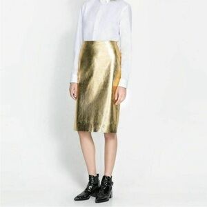 Zara gold leather skirt